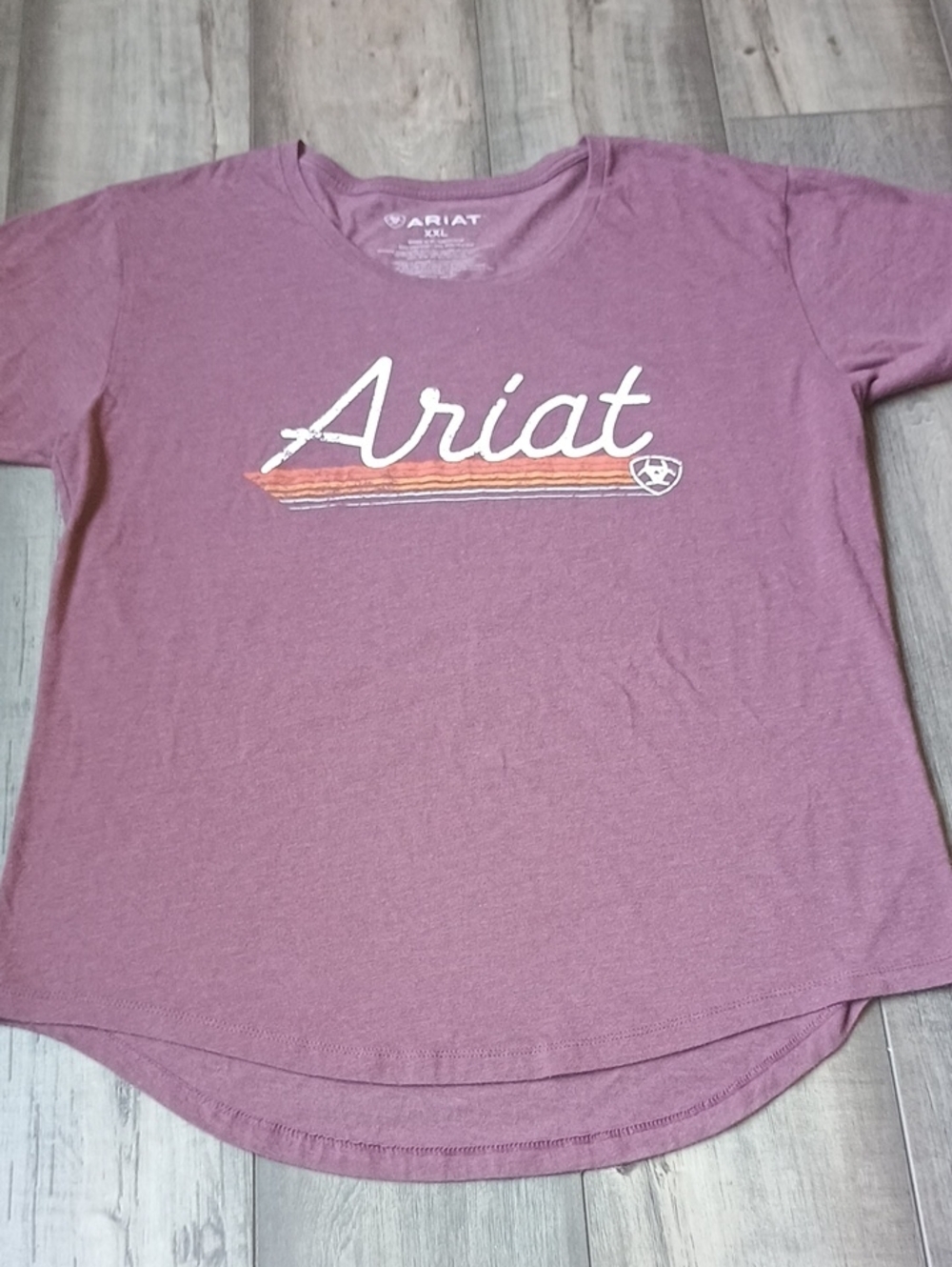 Ariat Dusty Mauve Logo Tee with Striped Accent